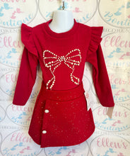 Load image into Gallery viewer, Red Pearl Bows Skirt Set