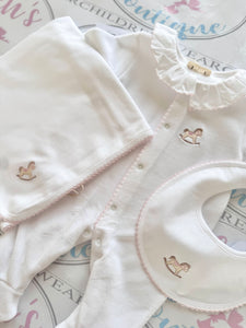 Baby GI Pink Rocking Horse Velvet Babygrow