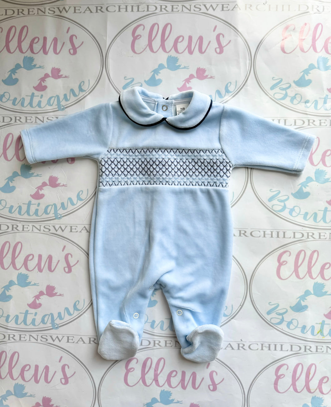 Blue Velvet Smocked Babygrow