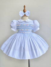 Load image into Gallery viewer, Blue and Pastels Stripe Smocked Dress