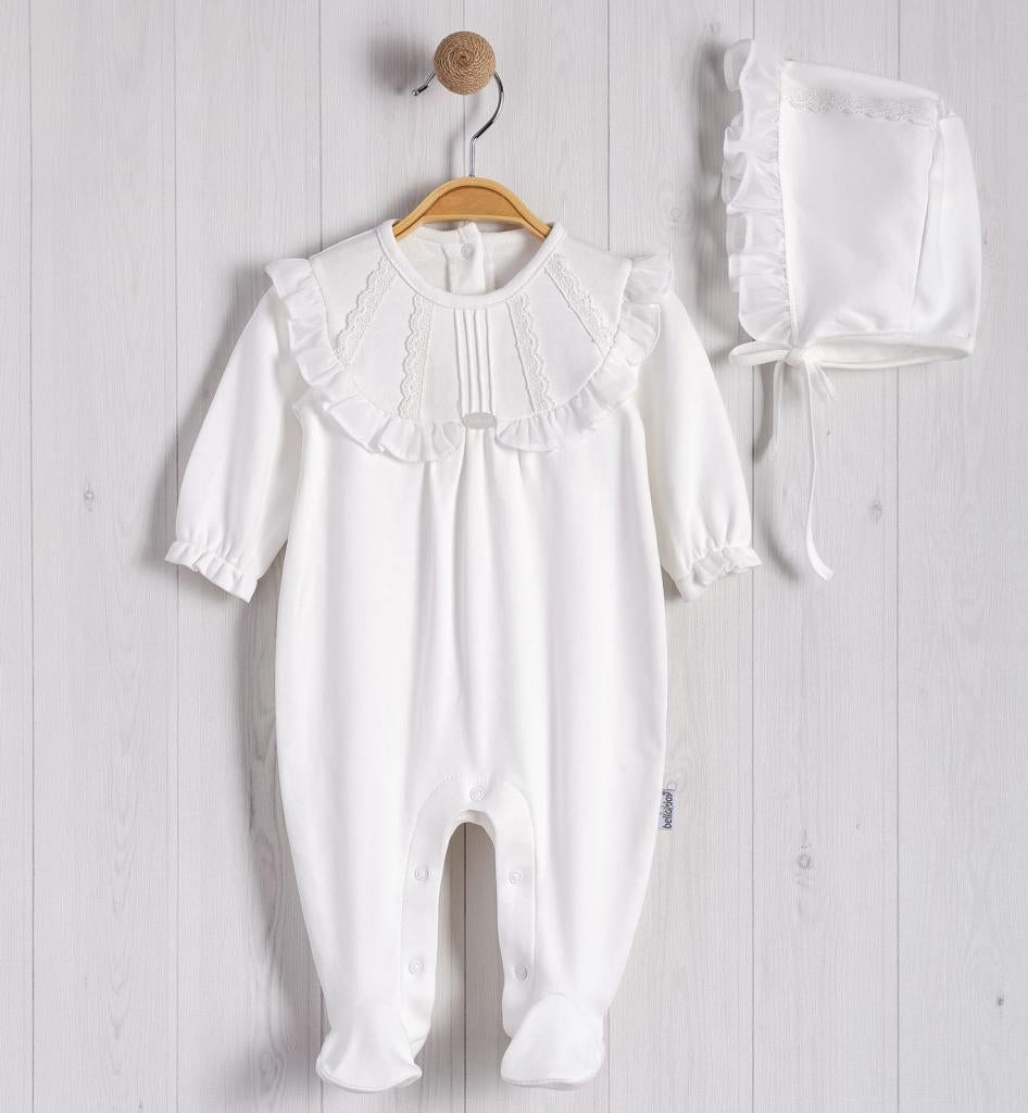 White Lace Babygrow and Bonnet