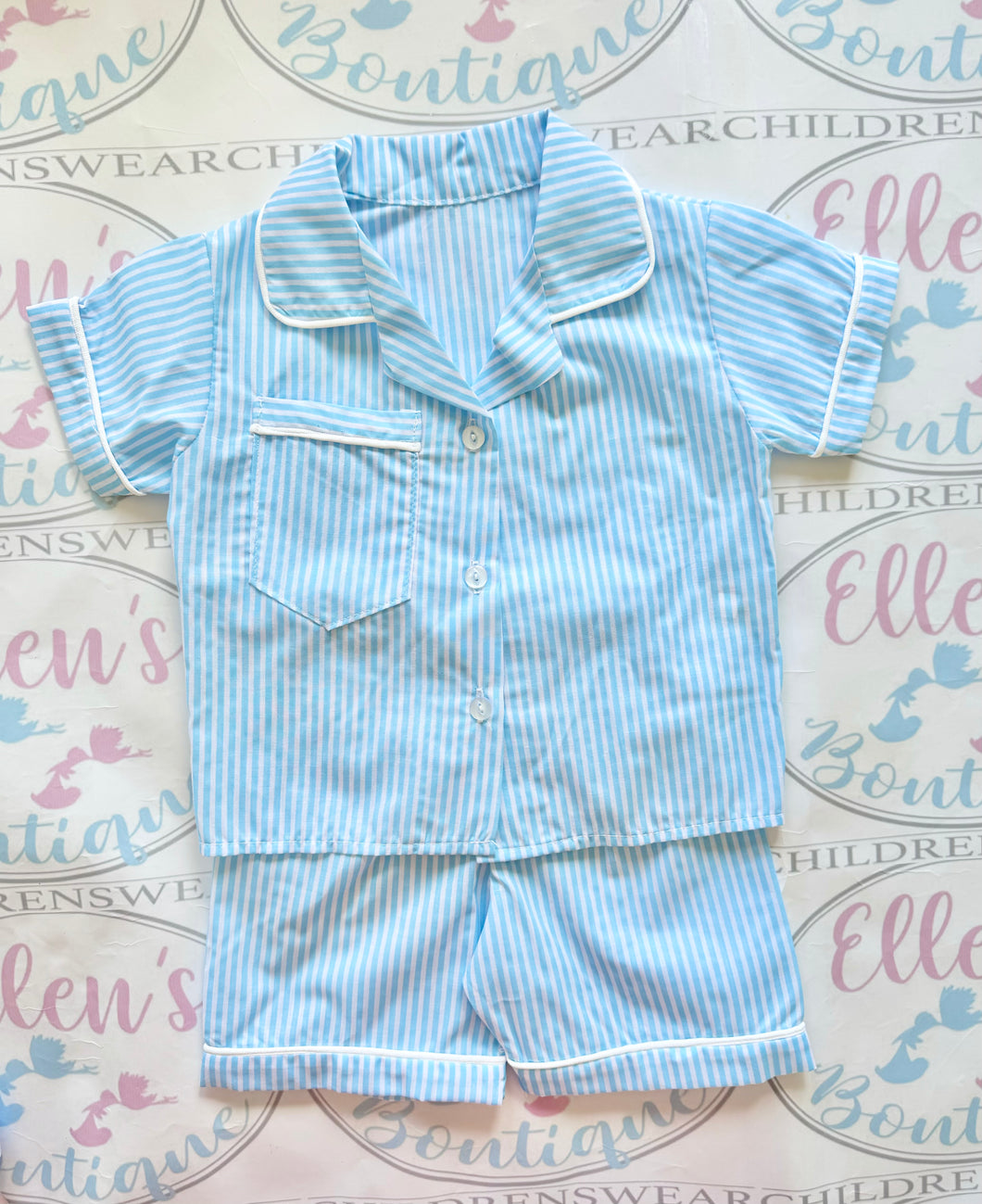 Blue Stripe Cotton Short Pyjamas