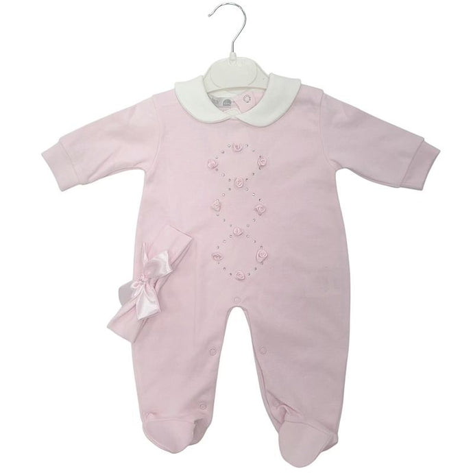 Pink Rosebuds Babygrow and Headband