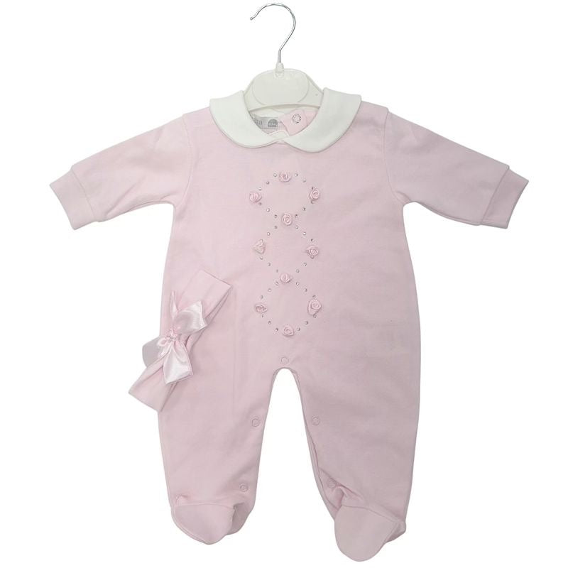Pink Rosebuds Babygrow and Headband