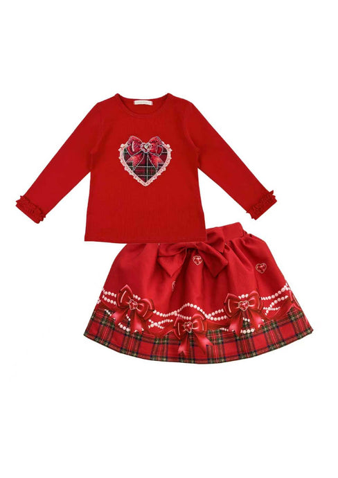 Red Tartan Skirt Set