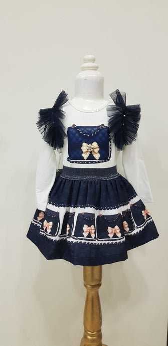 Navy Handbag Skirt Set