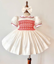 Load image into Gallery viewer, Red and Cream Smocked Dress