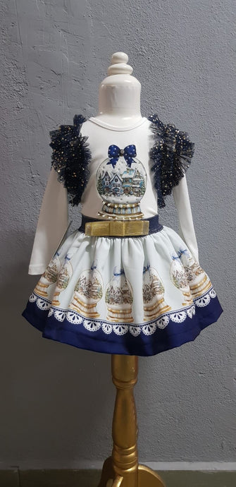 Navy Snowglobe Skirt Set