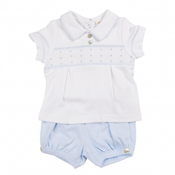 Blue and White Smock Short Set