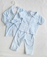 Load image into Gallery viewer, Boys Blue Swiss Cotton Stripe Pyjamas and Nightcoat