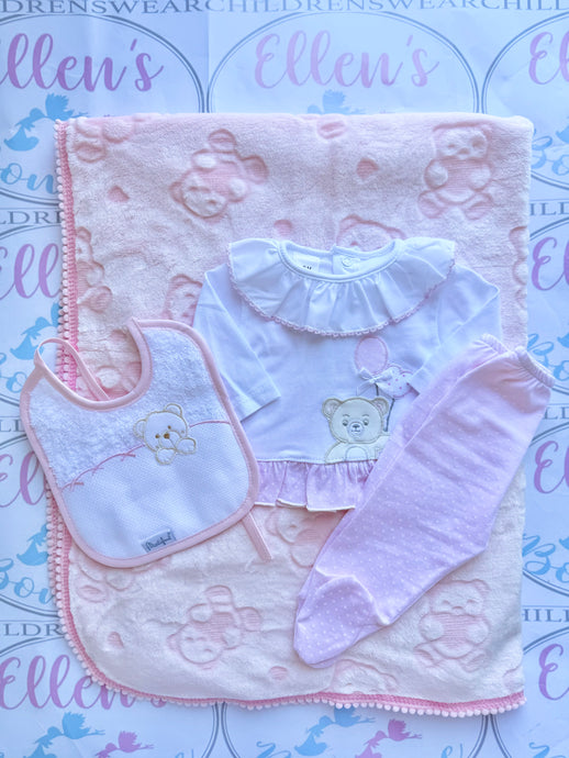 Pink Teddy Blanket, Outfit and Bib Set