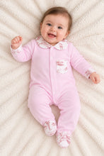 Load image into Gallery viewer, Toile Pink Velvet Babygrow