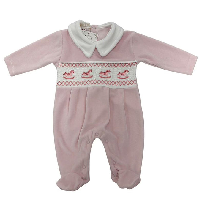 Pink Velvet Rocking Horse Babygrow