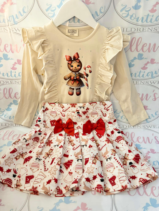 Cream Gingerbread Skirt Set