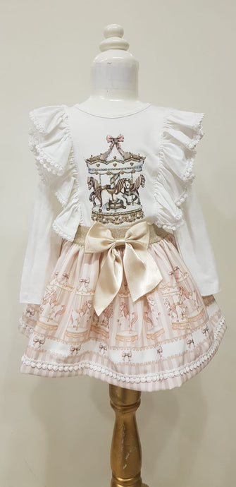 Cream carousel Skirt Set