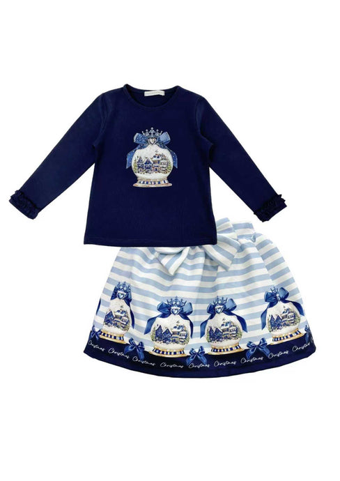 Navy Snowglobe Skirt Set