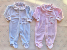 Load image into Gallery viewer, Toile Pink Velvet Babygrow