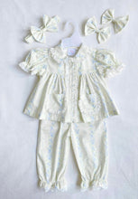 Load image into Gallery viewer, Cream and Blue Floral Long Leg Pyjamas