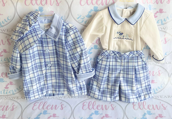 Pretty Originals Blue Check Smock Rocking Horse Suit