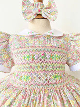 Load image into Gallery viewer, Smocked Floral Pink, Lemon and Lilac Dress