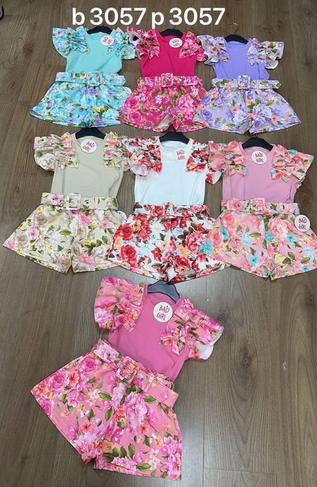 Floral Short Set and Belt - Choose Colour