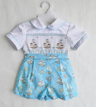Load image into Gallery viewer, PREORDER Blue Boat Smocked Suit