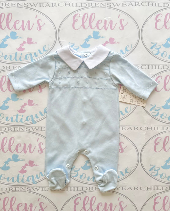 Blue Cotton Embroidered Babygrow