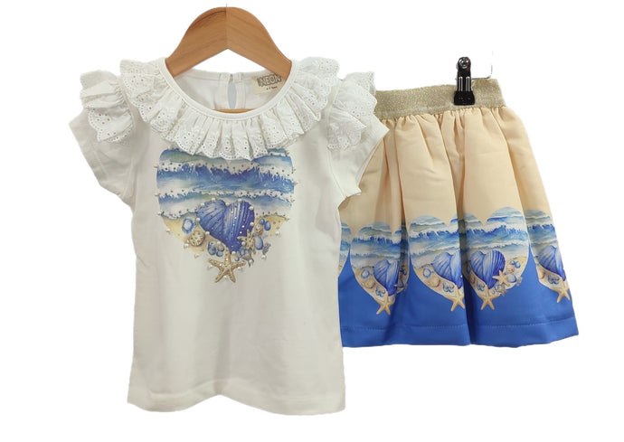 Blue and Cream Seashells Skirt Set