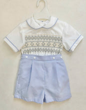 Load image into Gallery viewer, Blue and Cream Smocked Suit