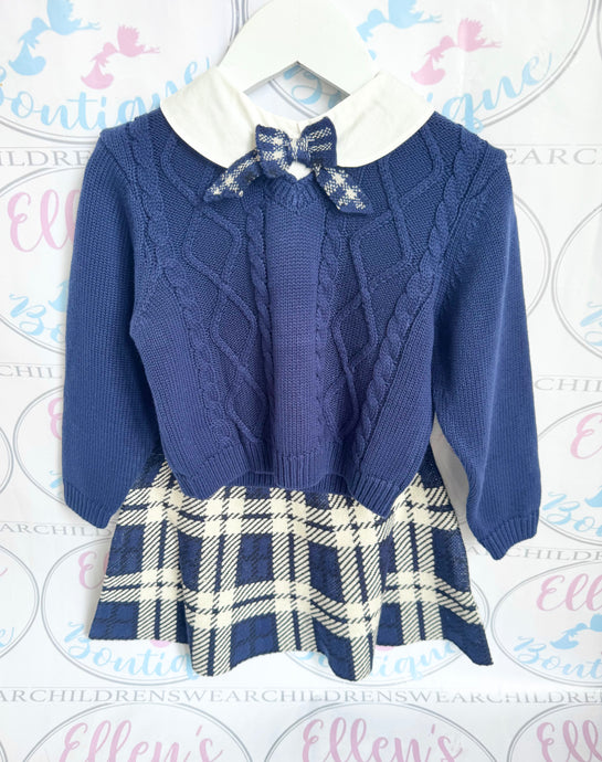 Navy Knitted Skirt Set