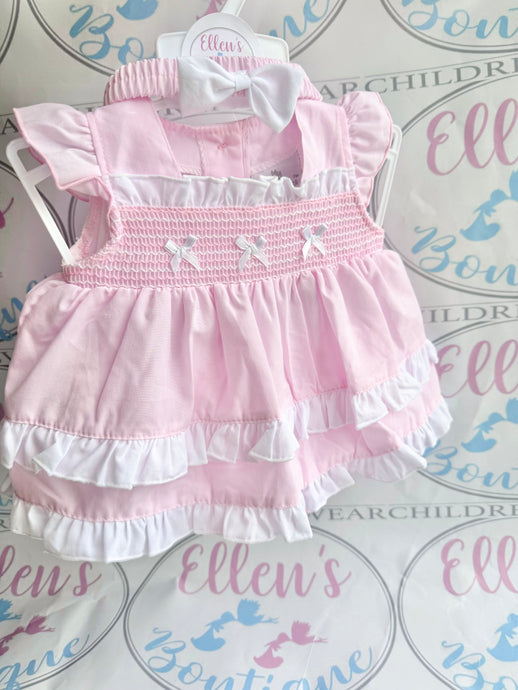 Pink Smocked Baby Dress and Headband