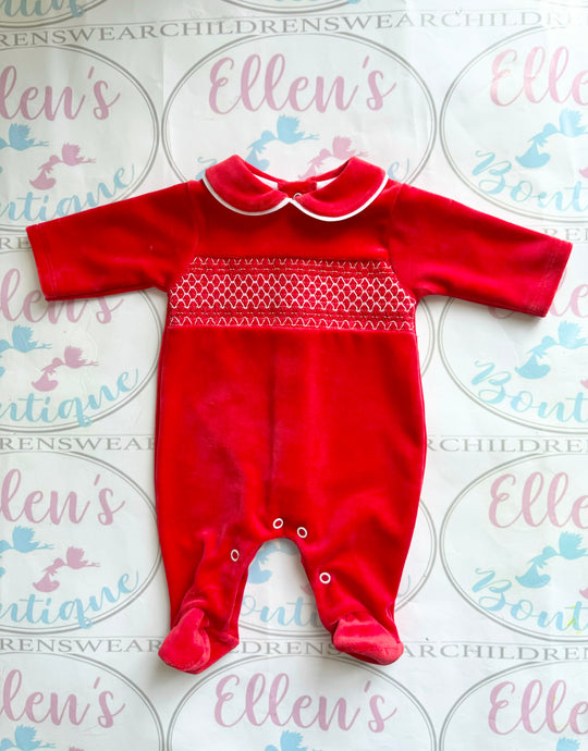 Red Velvet Smocked Babygrow