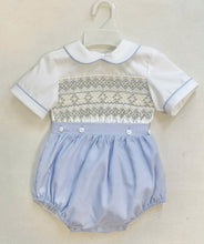 Load image into Gallery viewer, Blue and Cream Smocked Suit
