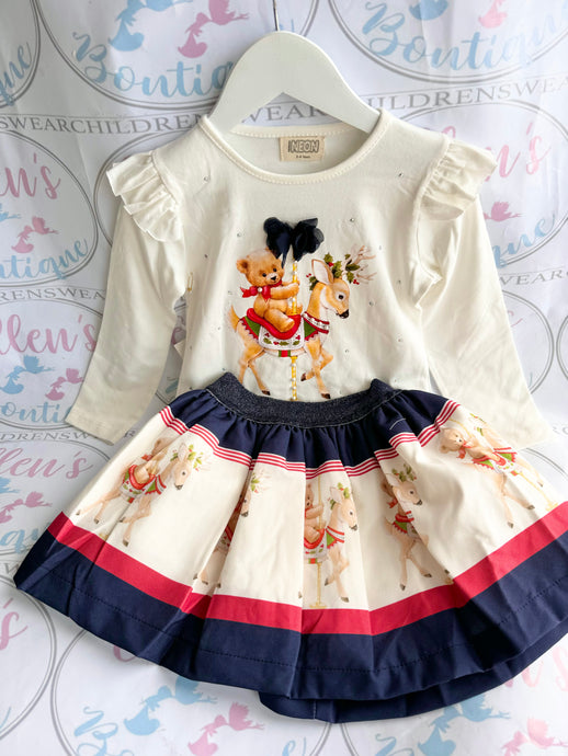 Navy Teddy Carousel Skirt Set