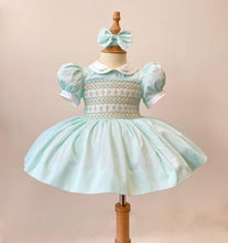 Load image into Gallery viewer, Mint and Cream Smocked Dress