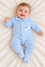 Load image into Gallery viewer, Toile Blue Velvet Babygrow
