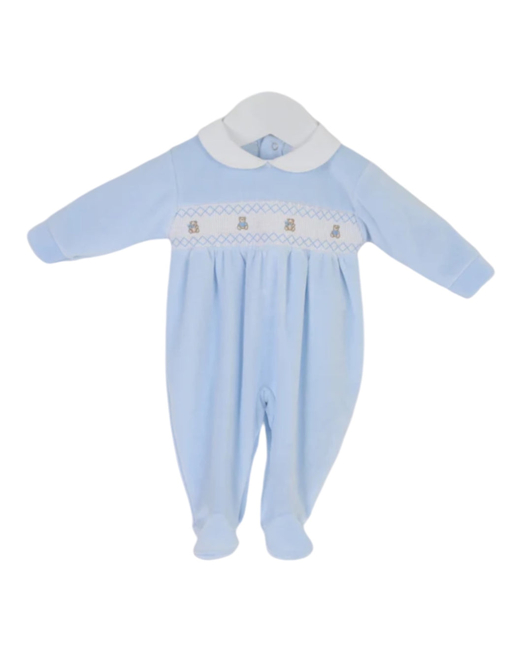 Blue Velvet Teddy Smock Babygrow