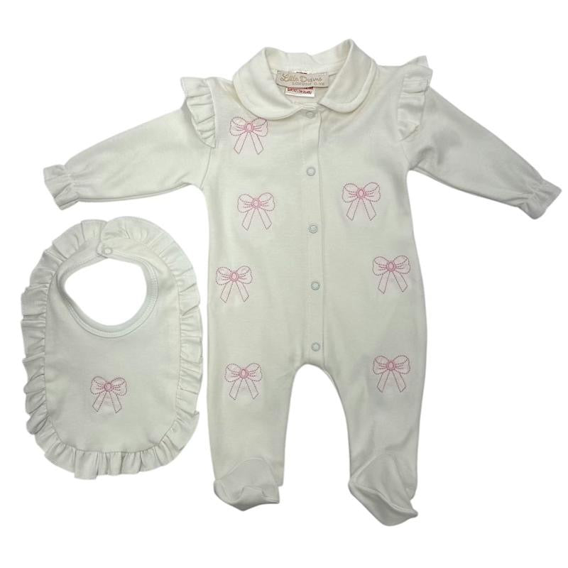 Cream Bows Babygrow and Bib Set