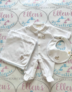 Baby GI Blue Rocking Horse Velvet Babygrow