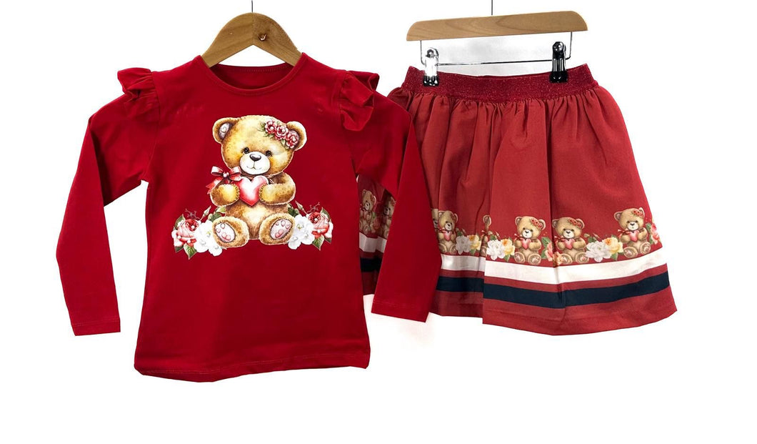 Red Teddy Bears Skirt Set