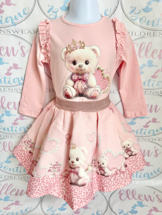 Pink Pearls and Teddies Skirt Set