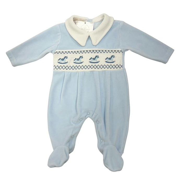 Blue Rocking Horses Velvet Babygrow