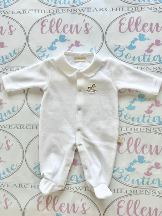 Baby GI Blue Rocking Horse Velvet Babygrow