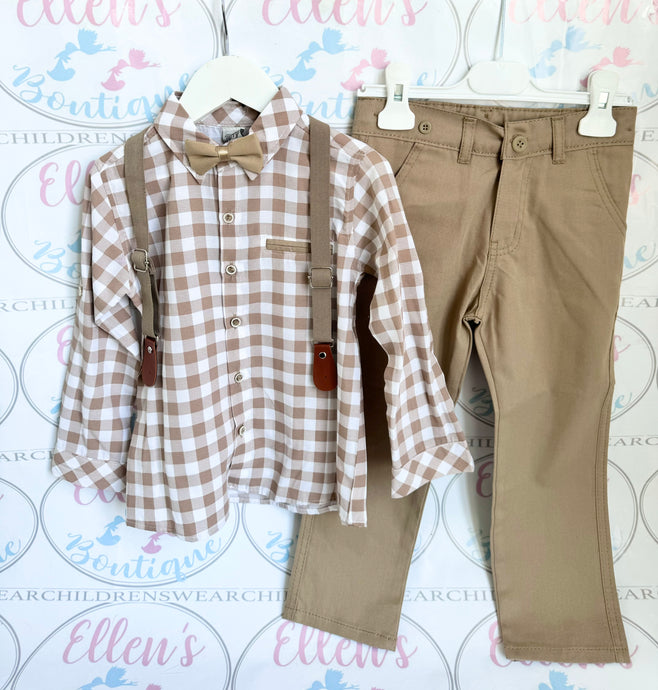 Biscuit Shirt, Trousers, Braces and Bow tie Set