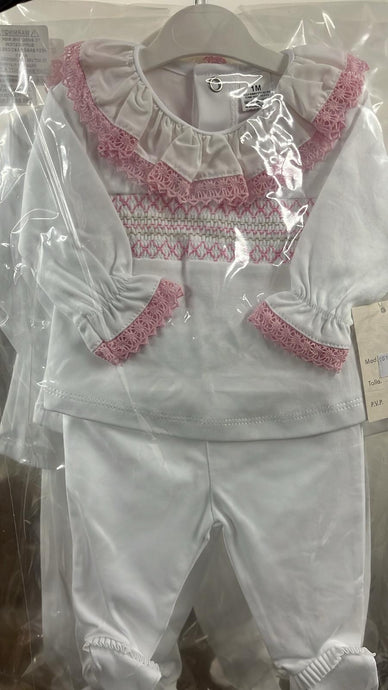 Pink and White Smocked Frilly Set