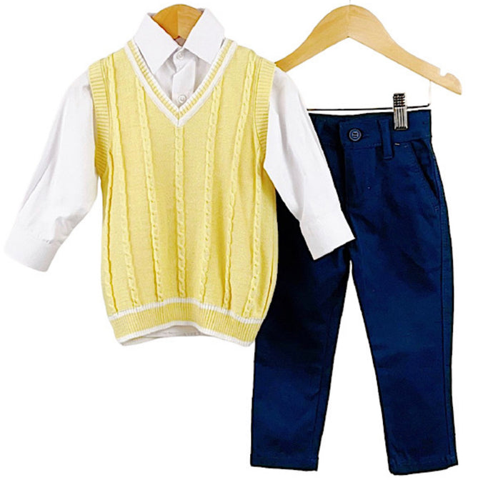 Lemon and White Jumper, Shirt and trousers set