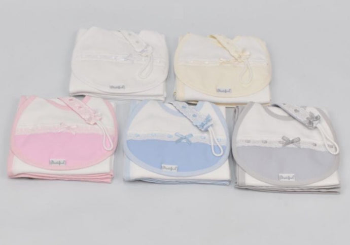 Bib, Muslin Wrap and Dummy Clip Set - 3 Colours