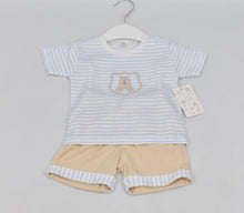 Load image into Gallery viewer, Biscuit and Blue Striped Short Set