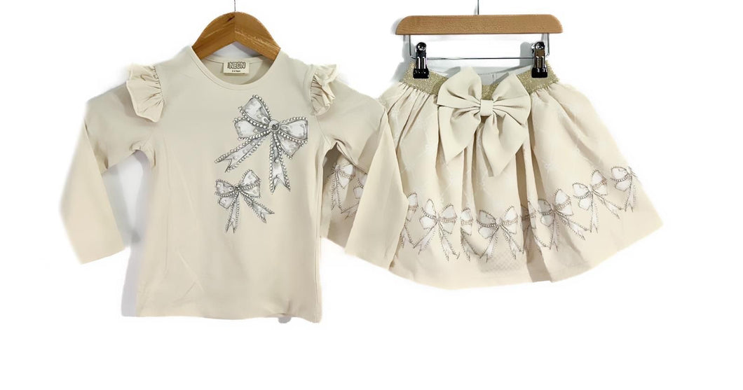 Cream Bows Skirt Set