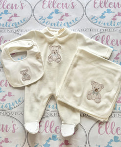 Baby GI Cream Teddy Velvet Babygrow